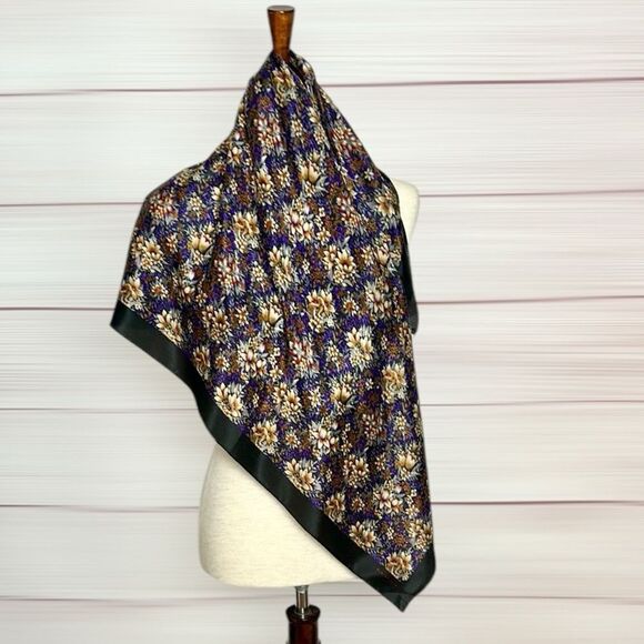 Elaine Gold for Collection XIIX Silk Square Scarf Floral Purple Tan Ivory Japan - Picture 4 of 13